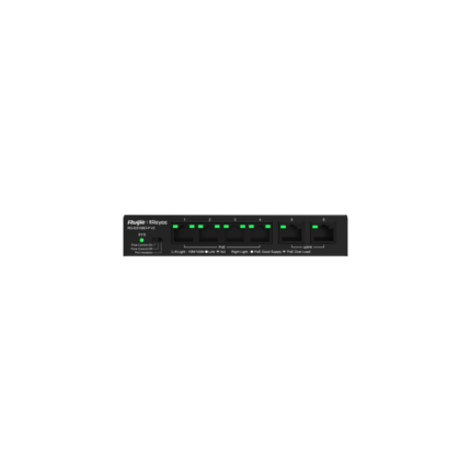 6-Port 10/100Mbps desktop unmanaged PoE switch Unmanaged switch, which is visible on Ruijie Cloud APP Large buffer for smooth data transmission High network reliability High-quality design Adaptation to various scenarios